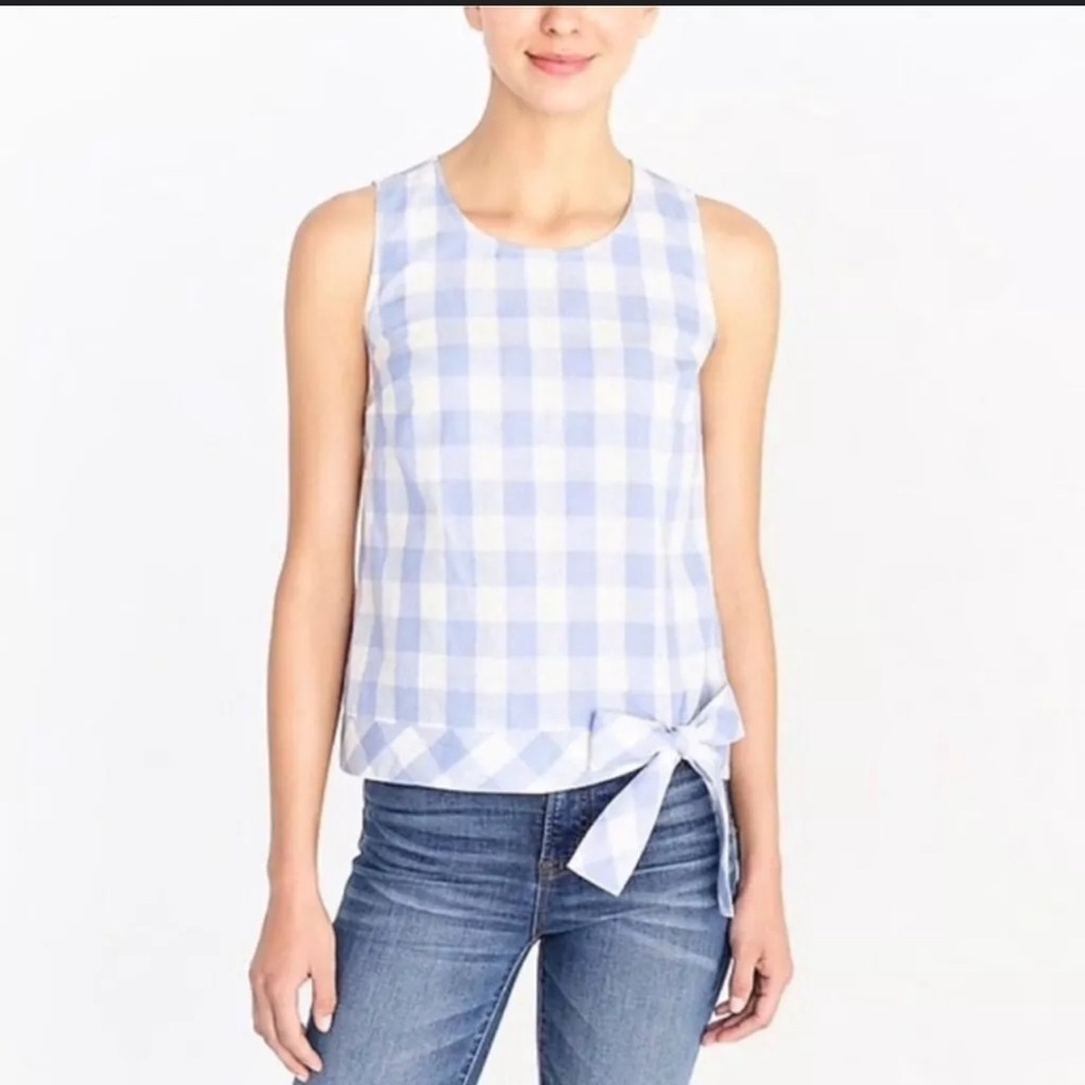 J CREW Cottagecore Preppy Gingham Side-Tie Linen Tank Top Size 00
